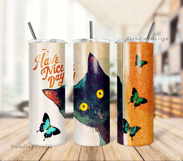 Have A Nice Day Cats 20oz Skinny Tumbler Wrap Template Png, Cat 20oz Tumbler Design Download PNG DIGITAL Sublimation TrendingDesign 