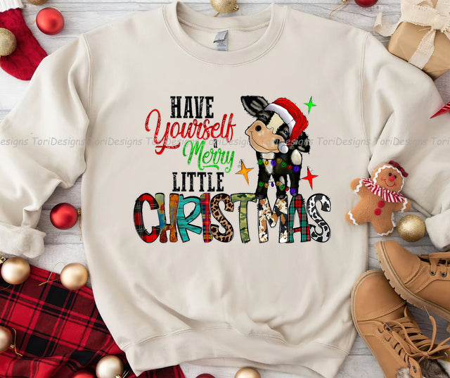 Have Yourself Merry Little Christmas Heifer Cow Sublimation Design Download Sublimation ToriDesigns 