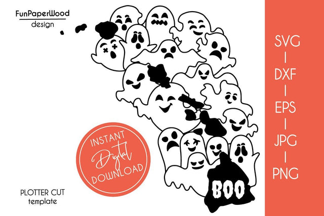 Hawaii HI state map Cute Halloween Boo scary ghosts faces SVG DXF EPS PNG JPEG SVG FunPaperWood 