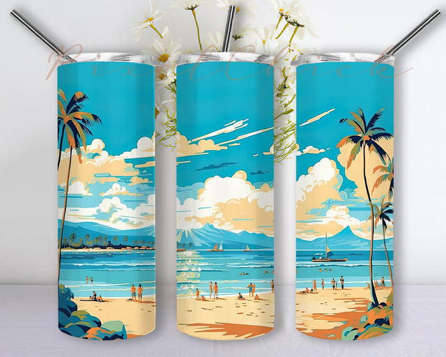 Hawaii Honolulu Beach 20oz Skinny Tumbler Png, Tropical, Beach Tumbler, Hawaii Trip Tumbler, Travel Tumbler, Travel Gift, Vacation Hawaii Tumbler Sublimation PixelChick 