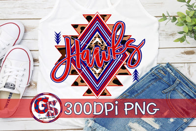 Hawks Aztec School Spirit PNG for Sublimation-Hawks Red and Navy Sublimation Greedy Stitches 