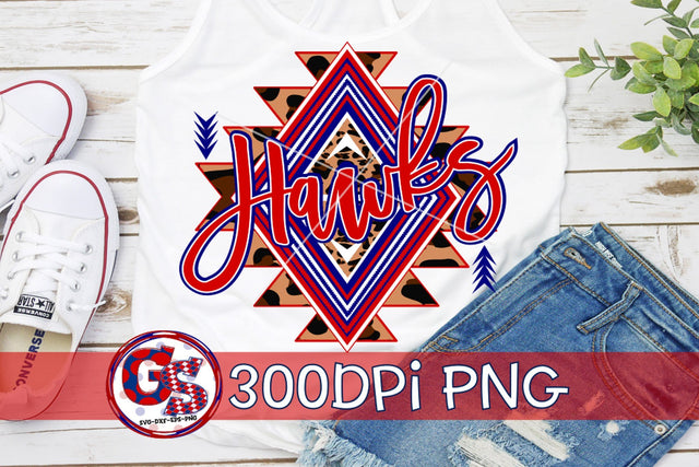 Hawks Aztec School Spirit PNG for Sublimation-Hawks Red and Navy Sublimation Greedy Stitches 