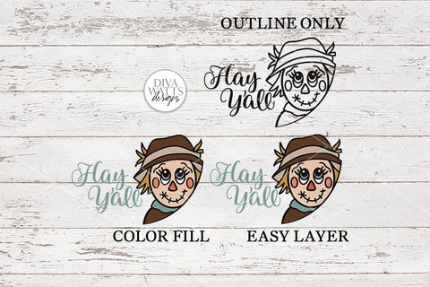 Hay Y'all Scarecrow SVG | Fall Round Sign Design SVG Diva Watts Designs 