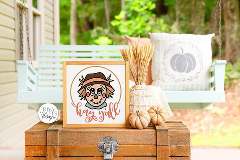 Hay Y'all Scarecrow SVG | Welcome Design for Round Signs and More! SVG Diva Watts Designs 