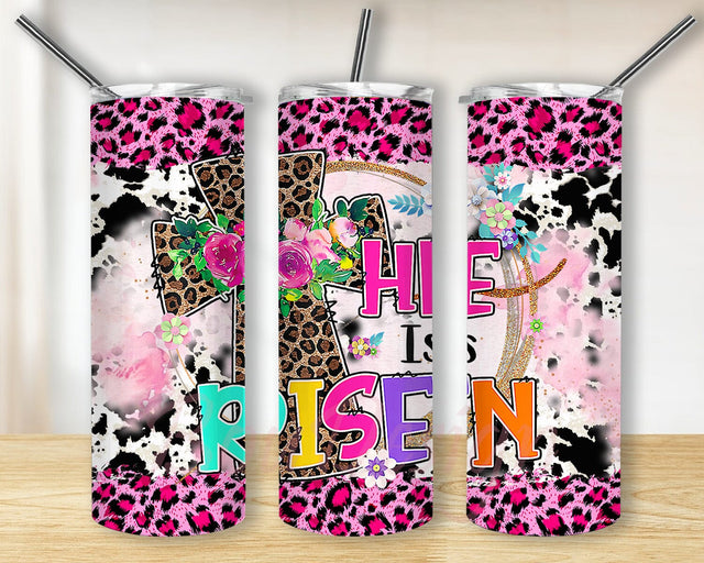 He Is Risen 20oz Skinny Tumbler Png, Happy Easter Day Png, Easter Tumbler Png, Christian Png, Leopard Tumbler, Leopard He Is Risen Tumbler Sublimation BouDesign 