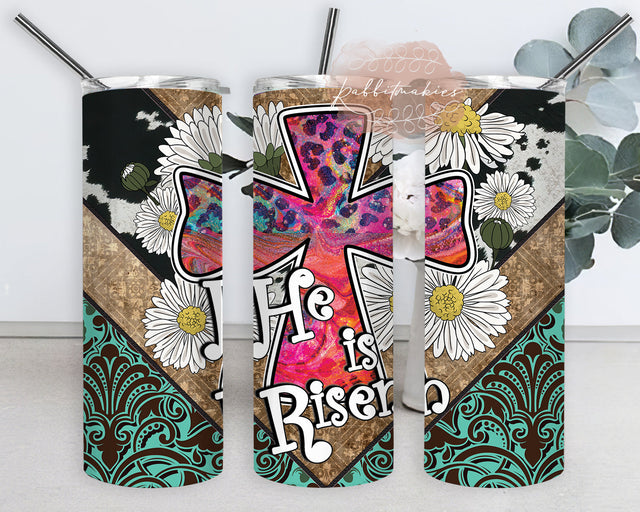 He Is Risen 20oz Tumbler Wrap, Cross Leopard Png, Daisy Design Png, Christian Tumbler Png, Bible Quotes Sublimation Design, Digital Download Sublimation Rabbitmakies 