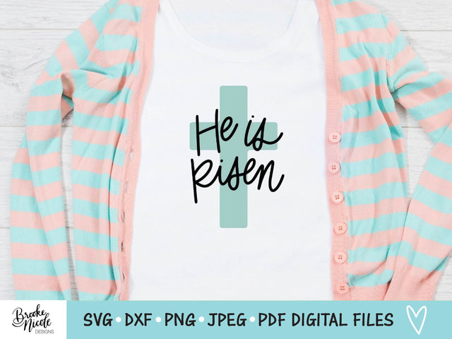 He is Risen Easter Cross SVG Cut File | Christian shirt SVG | png | jpeg | dxf | Cricut SVG | Easter sign svg | Christian sign svg SVG Brooke Nicole Designs 