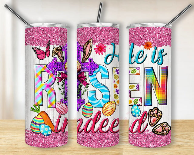 He Is Risen Indeed 20oz Skinny Tumbler Png, Happy Easter Day Png, Easter Tumbler Png, Christian Png, Glitter He Is Risen Indeed Tumbler Sublimation BouDesign 