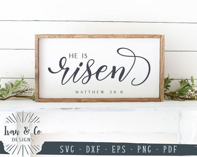 He is Risen SVG Files | Christian Svg | Matthew 28:6 | Jesus Svg | Bible Verse Svg | Easter Svg | Commercial Use | Digital Cut Files (1120081039) SVG Ivan & Co. Designs 