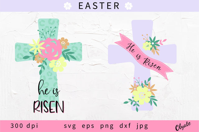 He is Risen SVG. Floral Easter Cross. Easter SVG SVG Olga Terlyanskaya 