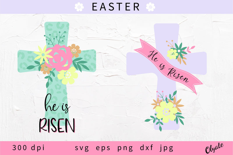 He is Risen SVG. Floral Easter Cross. Easter SVG SVG Olga Terlyanskaya 