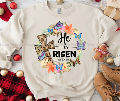 He Is Risen With Butterflies Png Sublimation Design, Cross Png, Wooden Cross Png, Floral Cross Png, Jesus Christ Png Downloads Sublimation ToriDesigns 