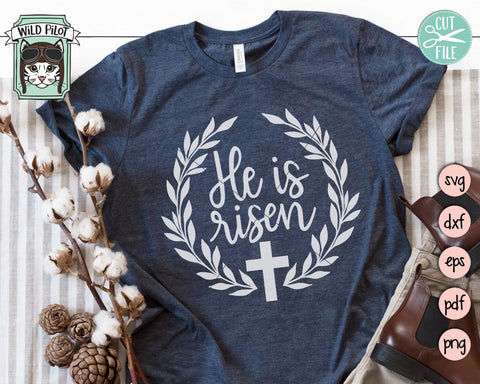 He Is Risen Wreath SVG, Easter SVG File, Easter Cut File, Round Easter Sign SVG, Cross Wreath SVG SVG Wild Pilot 