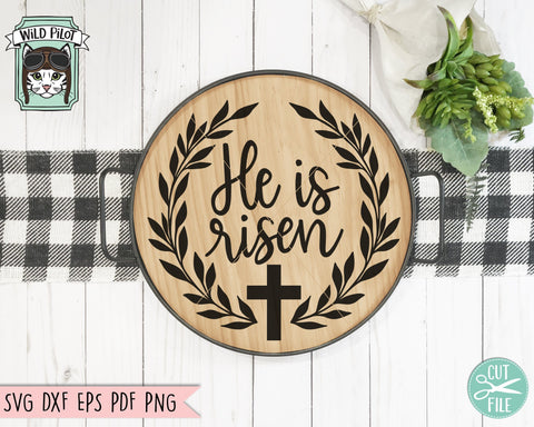 He Is Risen Wreath SVG, Easter SVG File, Easter Cut File, Round Easter Sign SVG, Cross Wreath SVG SVG Wild Pilot 