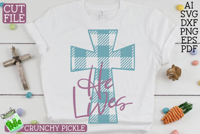 He Lives Plaid Cross Easter SVG SVG Crunchy Pickle 