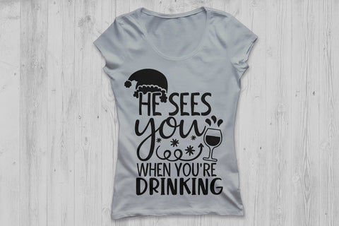 He Sees You When You're Drinking| Christmas Santa SVG Cutting Files. SVG CosmosFineArt 