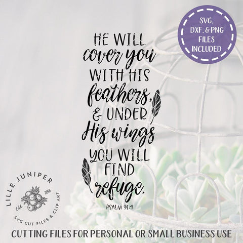 He Will Cover You With His Feathers SVG | Christian SVG | Psalm 91:4 SVG LilleJuniper 