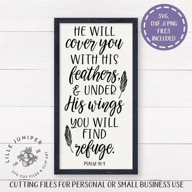 He Will Cover You With His Feathers SVG | Christian SVG | Psalm 91:4 SVG LilleJuniper 