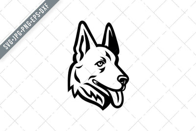 Head of a German Shepherd or Alsatian Wolf Dog Mascot Retro Black and White SVG Patrimonio Designs Limited 