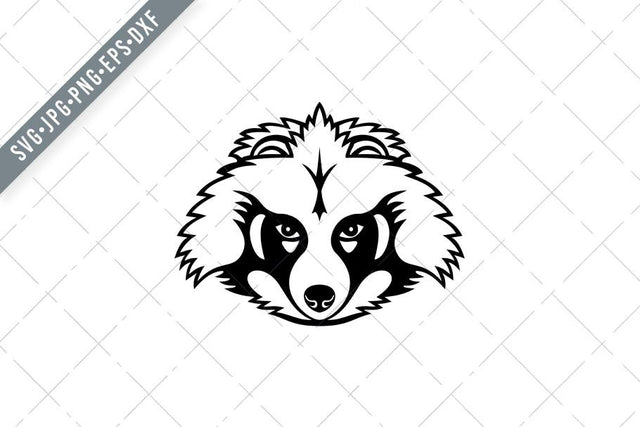 Head of a Japanese Raccoon Dog or Tanuki Front View Mascot Black and White SVG Patrimonio Designs Limited 