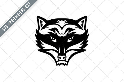 Head of an Angry North American Raccoon Front View Mascot Black and White SVG Patrimonio Designs Limited 