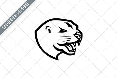 Head of Angry North American River Otter or the Northern River Otter Mascot Retro Black and White SVG Patrimonio Designs Limited 