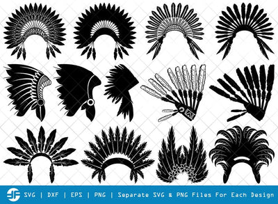Headdress SVG Cut Files | Headdress Feathers Silhouette SVG ETC Craft 