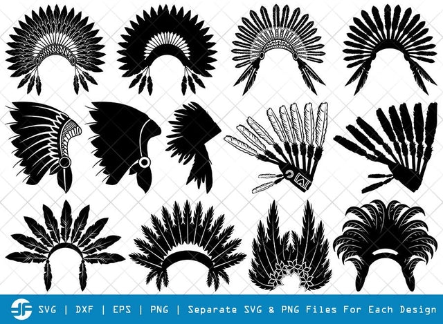 Headdress SVG Cut Files | Headdress Feathers Silhouette SVG ETC Craft 