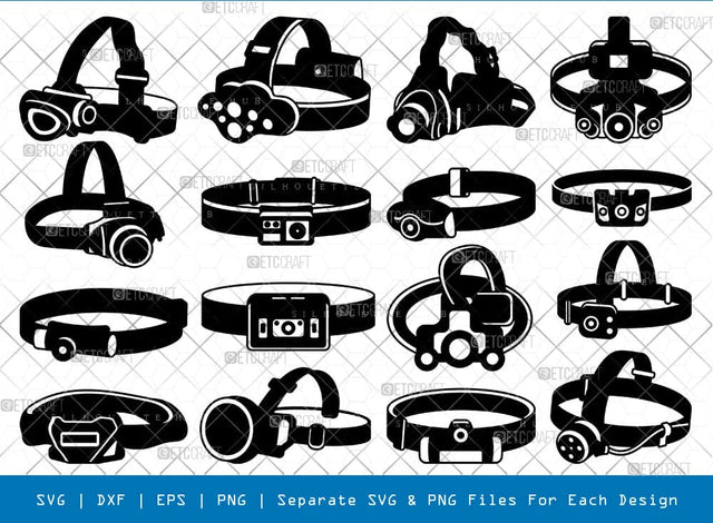 Headlamp Silhouette, Head Lamp SVG, LED Head Lamp Svg, Battery Head Torch Svg, Head Lamp Bundle, SB00996 SVG ETC Craft 