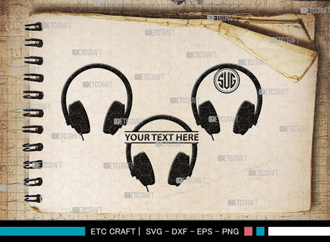 Headphone Monogram, Headphone Silhouette, Headphone SVG, Modern Audio Headset Svg, Headset Svg, Listening Svg, Earphones Svg, SB00494 SVG ETC Craft 