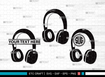 Headphone Monogram SVG | Headphone Svg | Earphone Svg | Audio Headset Svg | Headphone Clipart SVG ETC Craft 