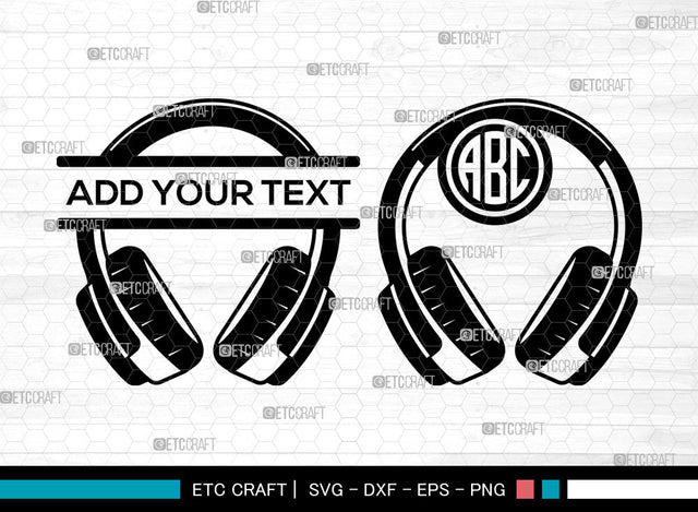 Headphone Monogram SVG, Headset Svg, Music Svg, Earphone Svg, Split Monogram Svg, Headphone Svg SVG ETC Craft 