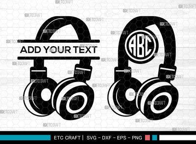 Headphone Monogram SVG, Headset Svg, Music Svg, Earphone Svg, Split Monogram Svg, Headphone Svg SVG ETC Craft 
