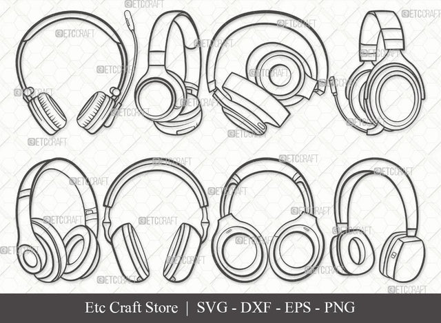 Headphone Outline SVG Cut File | Headphone Svg | Earphone Svg | Audio Headset Svg | Bundle SVG ETC Craft 