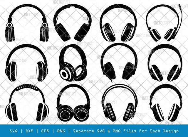 Headphone SVG Cut Files | Headphone Silhouette | Modern Audio Headset Svg | Headset Svg | Listening Svg | Earphones Svg | Headphone Bundle SVG ETC Craft 