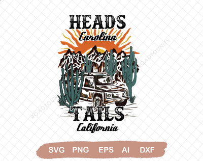 Heads Carolina Tails California, Sublimation Designs Downloads, Png, Digital Designs, Digital Downloads, County Png, Country Music SVG DiamondDesign 