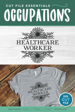 Healthcare worker svg with flower frame SVG SVG Cut File 