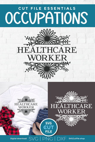 Healthcare worker svg with flower frame SVG SVG Cut File 
