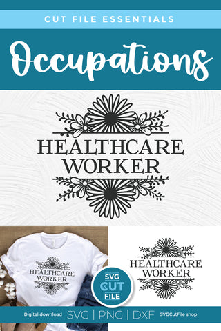 Healthcare worker svg with flower frame SVG SVG Cut File 