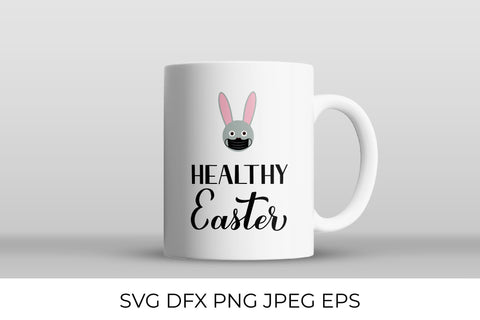 Healthy Easter calligraphy hand lettering with masked bunny SVG LaBelezoka 