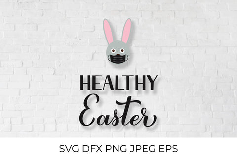Healthy Easter calligraphy hand lettering with masked bunny SVG LaBelezoka 