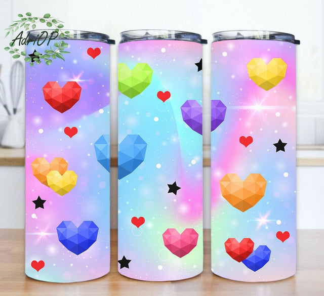 Heart 20oz Tumbler Design, Colorful Heart Design Png, Heart Tumbler Wrap, Heart Design With Lid And Straw, Heart Sublimation Design for Straight, Instant Download Sublimation AdriOP 