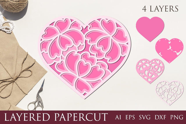 Heart 3d layered papercut, Flower heart card, Valentines day 3D Paper AnastasiyaArtDesign 