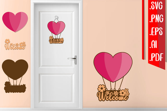 Heart Air Balloon Layered Door Sign - svg eps ai png pdf SVG zafrans studio 