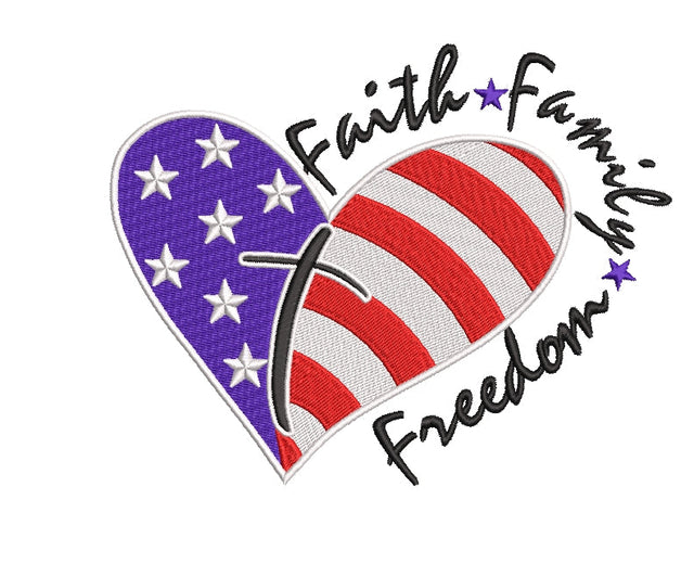 Heart American Flag embroideri design, Faith Family Freedom machine embroidery design ,Independence Day design, 4 sizes, instant download Embroidery/Applique DESIGNS ArtEMByNatalia 