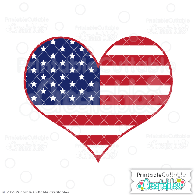 Heart American Flag SVG Printable Cuttable Creatables 