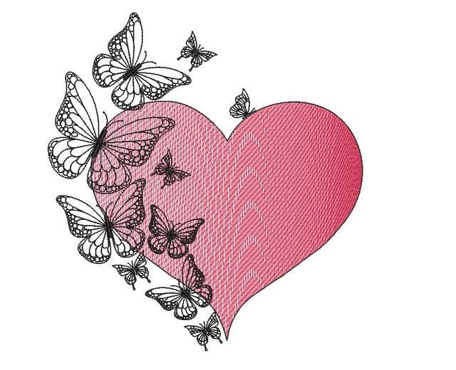 Heart and butterfly embroidery, Valentine's Day machine embroidery design , 7 sizes. Embroidery/Applique DESIGNS ArtEMByNatalia 
