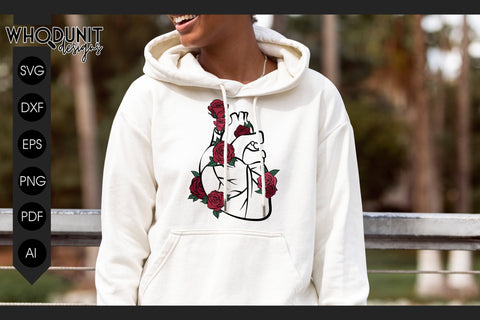 Heart and Roses SVG | Anatomical Heart cut file| Human Heart SVG Whodunit Designs 