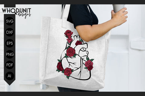 Heart and Roses SVG | Anatomical Heart cut file| Human Heart SVG Whodunit Designs 