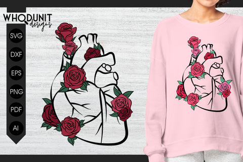 Heart and Roses SVG | Anatomical Heart cut file| Human Heart SVG Whodunit Designs 